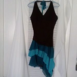 Brown/ Lt &Dk teal colored halter dress